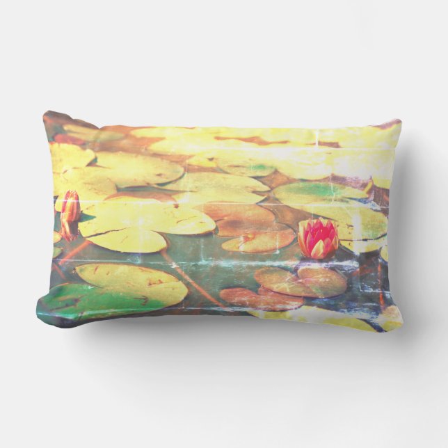 Rectangle Lys d'eau verte Plantes Coussin Jeu d'oreiller (Recto)