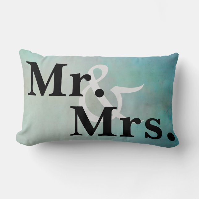 Rectangle M. et Mme typographie coussin turquoise bleu ombre (Recto)