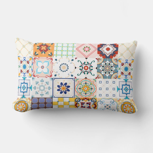Rectangle Mandala/Marocain Carrelage Lumbar Coussin (Recto)