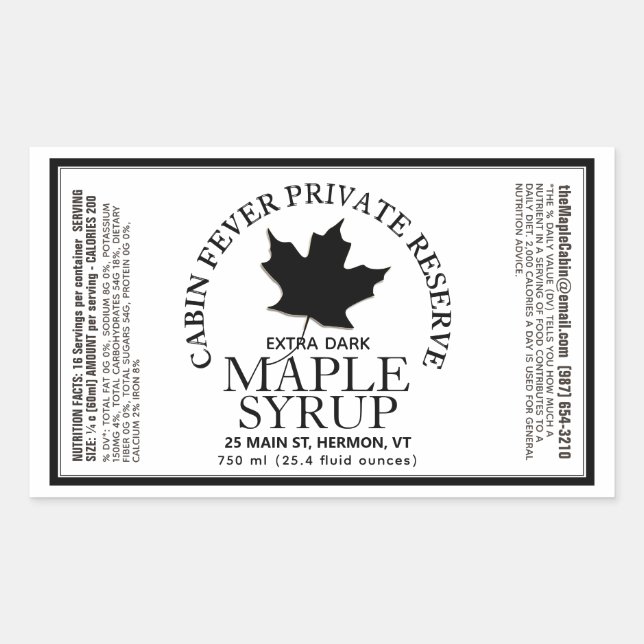 Rectangle Maple Syrup with Nutrition Facts Sticker (Front)