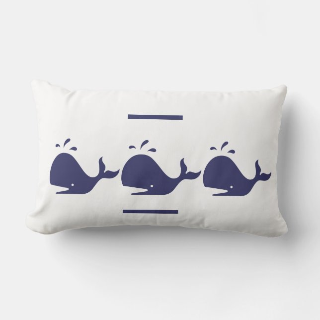 Rectangle marine BLEUE BALEINE blanche COUSSIN côtière (Recto)