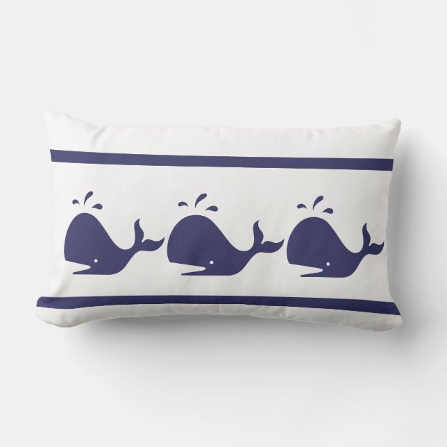 Rectangle marine BLEUE BALEINE blanche COUSSIN côtière (Recto)