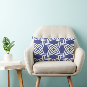 Rectangle Marine et off White Cercle Liens Coussin