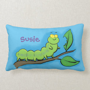 Rectangle Mignonne, heureuse, chenille munie sur un coussin 