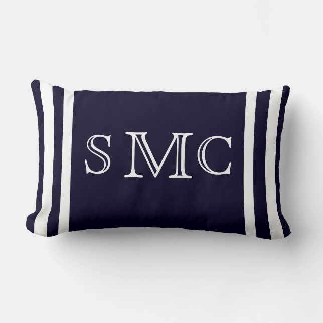 Rectangle MONOGRAM Solide marine bleu et blanc clair coussin (Recto)