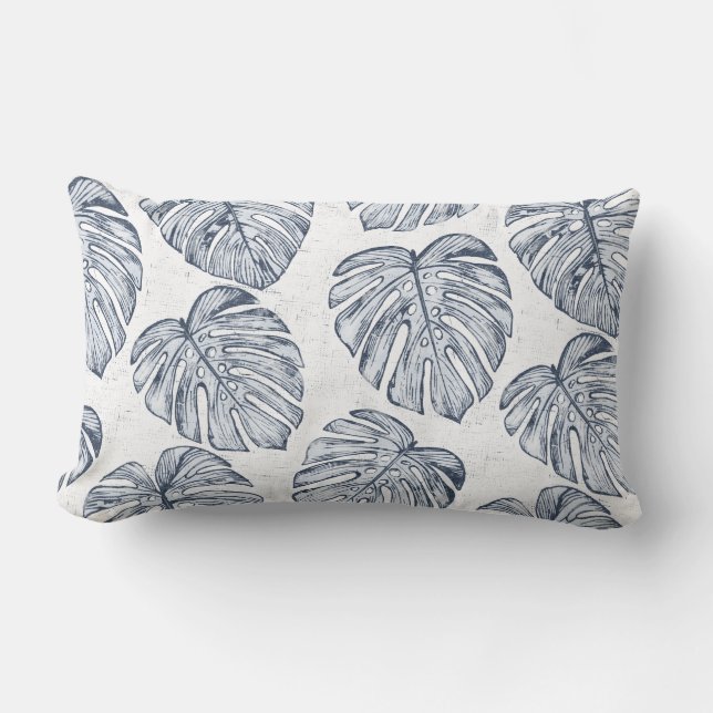 Rectangle Monstera Palm Feuille Lumbar Coussin (Recto)