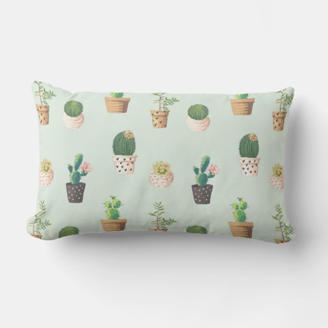 Rectangle Motif Cactus Pot Coussin extérieur (Recto)