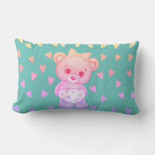 Rectangle Multicolore Heart Print Teddy Bear Lumbar Coussin