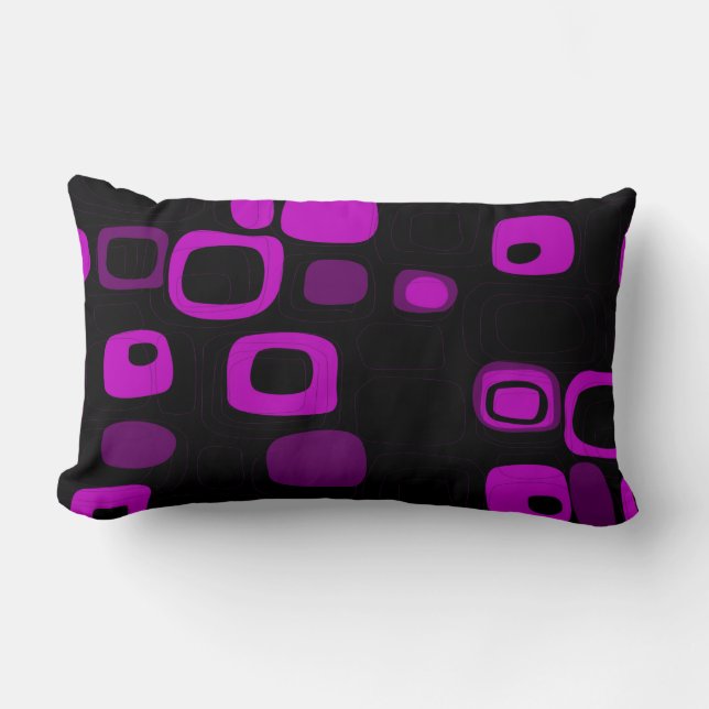 Rectangle Noir, violet, violet rétro Art Abstrait 2 Coussin (Recto)