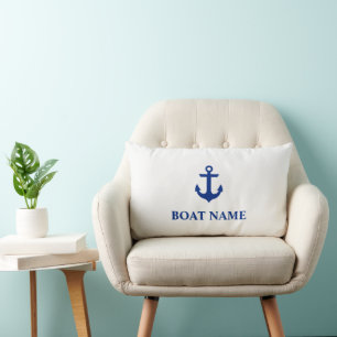 Rectangle Nom du bateau nautique Ancre Lumbar Coussin blanc
