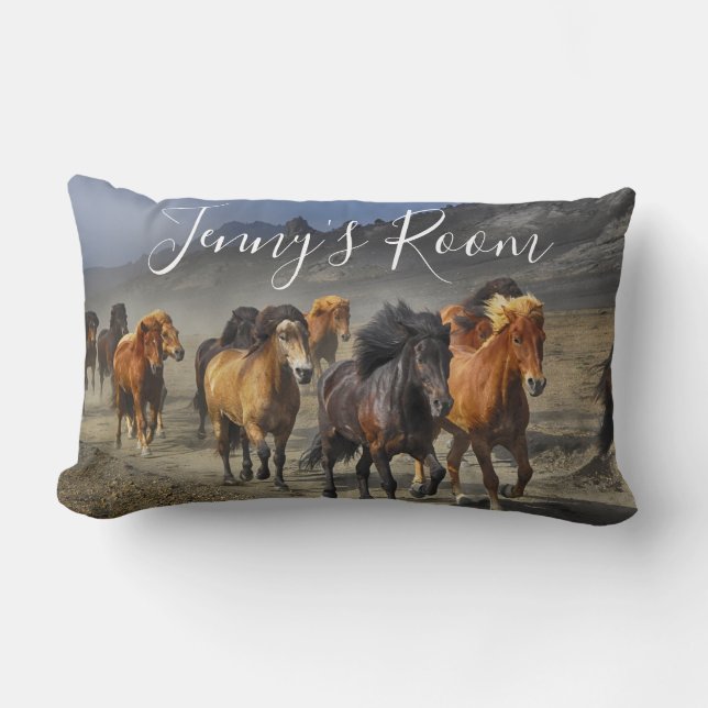 Rectangle Nom personnalisable Coussin des Chevaux sauvages (Recto)