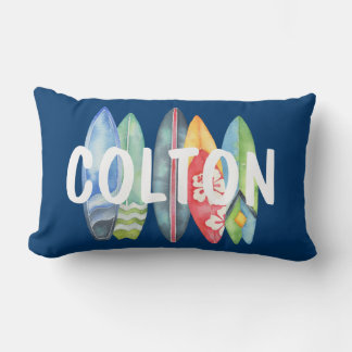 Rectangle Nom personnalisé Surboard Blue Lumbar Coussin