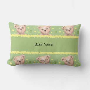 Rectangle Nounours aux yeux verts Coussin Lumbar de 13 po x