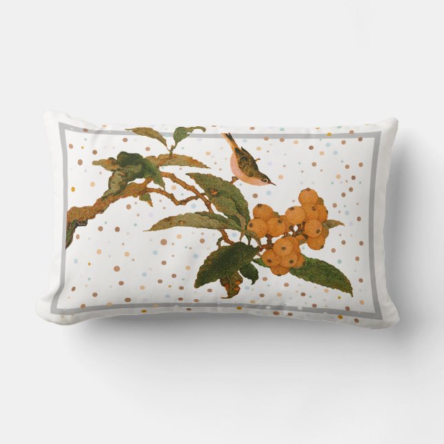 Rectangle Oiseau dans un arbre fruitier Coussin de lancer (Recto)