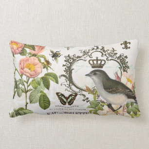 Rectangle Oiseau français vintage avec le coussin de