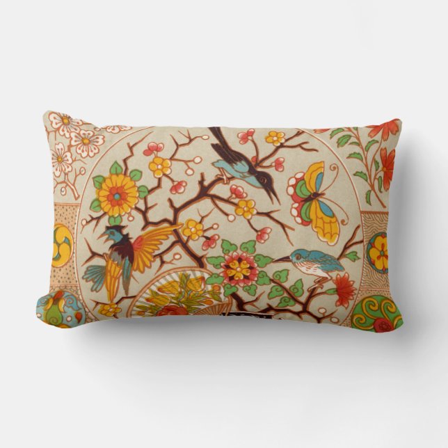 Rectangle Oiseaux et papillons Lumbar Coussin (Recto)