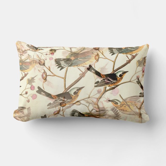 RECTANGLE OISEAUX PERCHÉES LUMBAR COUSSIN (Recto)