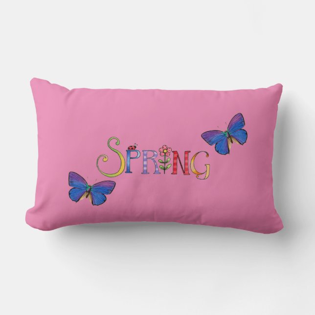 Rectangle Papillons de printemps Lumbar Coussin (Recto)