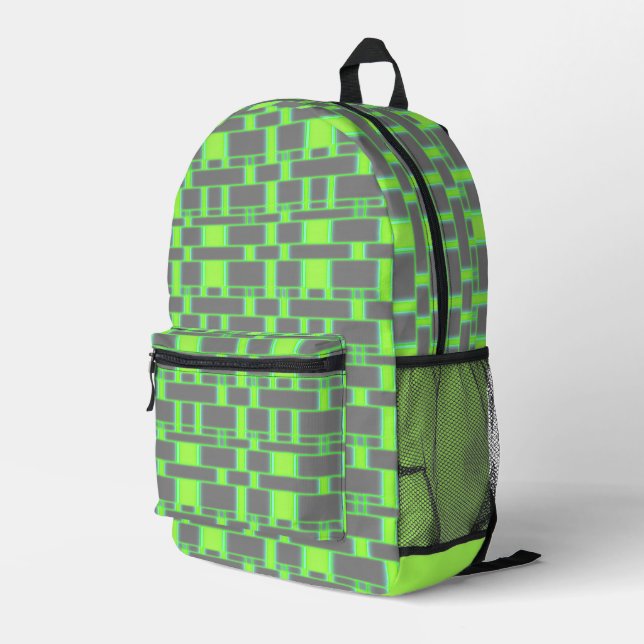 Rectangle Pattern Grey 15 Printed Backpack (Back Corner Right)