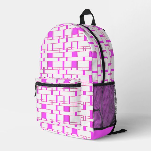 Rectangle Pattern White 10 Printed Backpack (Back Corner Right)