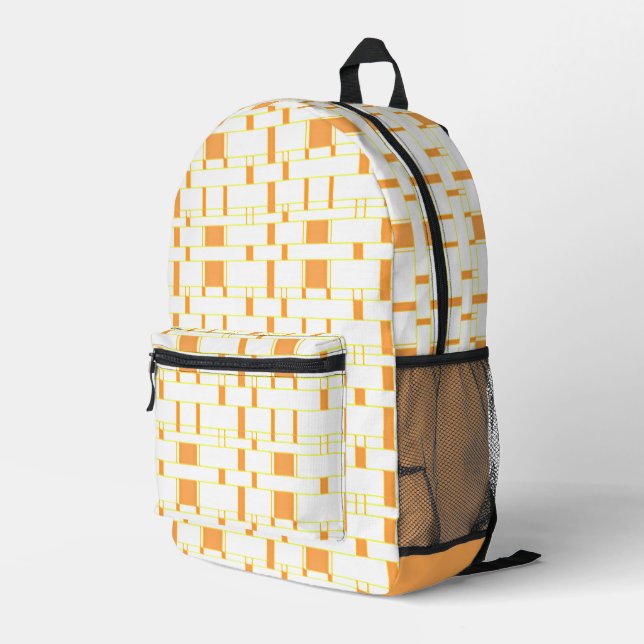 Rectangle Pattern White 13 Printed Backpack (Back Corner Right)