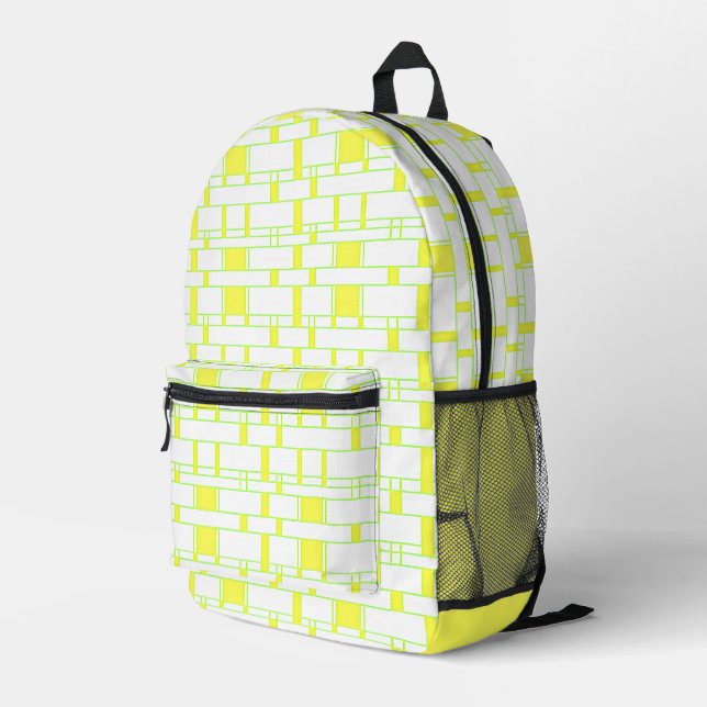 Rectangle Pattern White 14 Printed Backpack (Back Corner Right)
