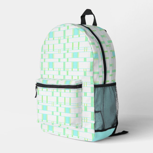 Rectangle Pattern White 2 Printed Backpack (Back Corner Right)