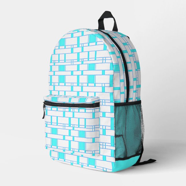 Rectangle Pattern White 3 Printed Backpack (Back Corner Right)