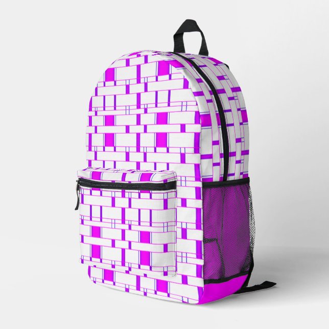 Rectangle Pattern White 6 Printed Backpack (Back Corner Right)
