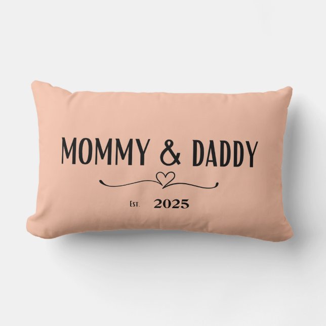 Rectangle Peach Mommy & Daddy Est. Année Coussin (Recto)