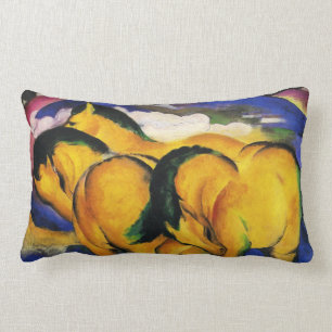 Rectangle Petit coussin jaune de chevaux de Franz Marc