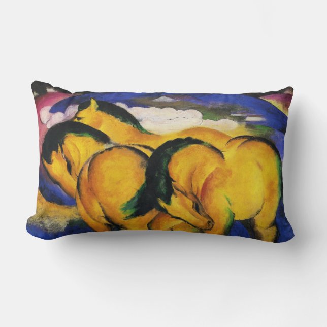 Rectangle Petit coussin jaune de chevaux de Franz Marc (Recto)