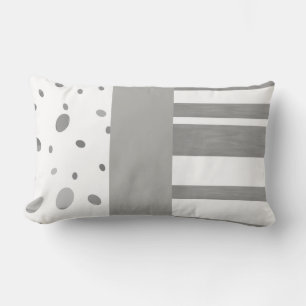 Rectangle points et rayures à motifs gris et blanc coussin