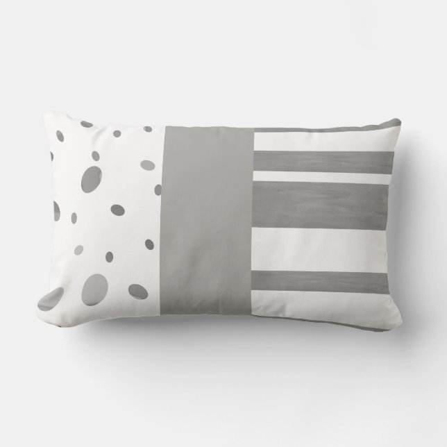 Rectangle points et rayures à motifs gris et blanc coussin (Recto)