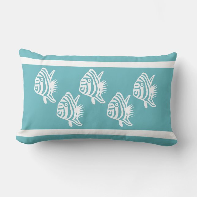 Rectangle Poisson blanc sur coussin bleu doux (Recto)