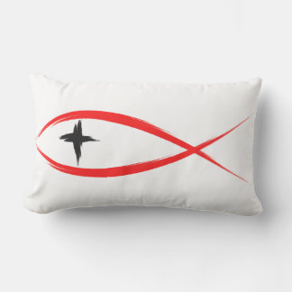 Rectangle Poisson Chrétien rouge avec Coussin de la Croix No