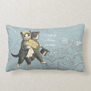 Rectangle Posh Cats Mariage bleu - Lumbar Coussin