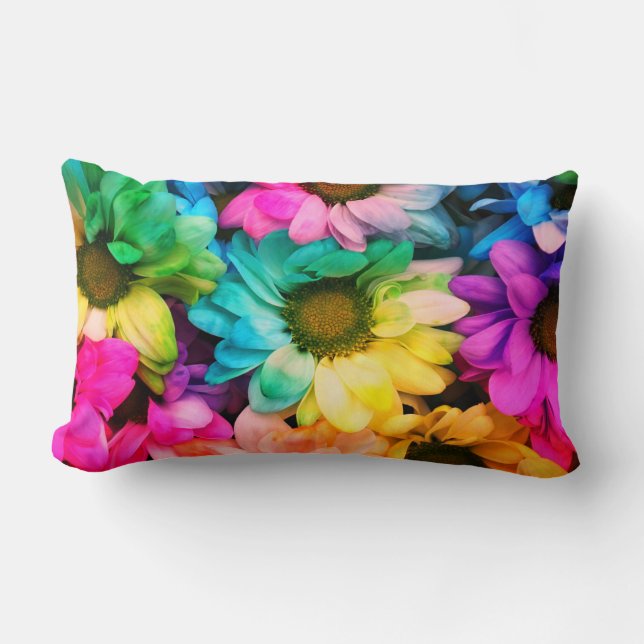 Rectangle Rainbow Daisy Print Lumbar Coussin (Recto)