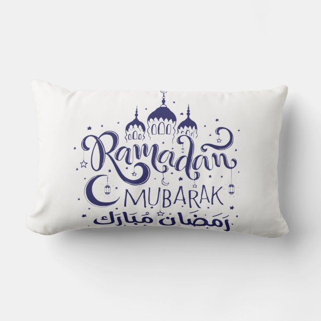 Rectangle Ramadan Mubarak Coussin BLueNight MoonLight Coussi (Recto)