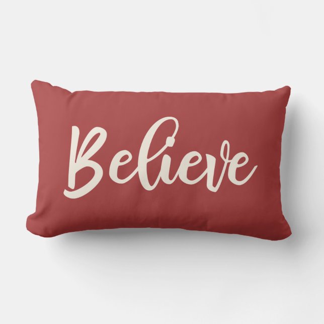 Rectangle Red Believe Script coussin de Noël (Recto)