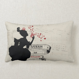 Rectangle Reine de coussin graphique vintage de coeurs