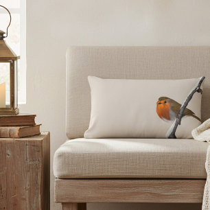 Rectangle Robin Bird Winter Branch Coussin Lumbar naturel