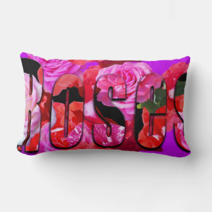 Rectangle Roses roses et logo roses, Coussin de bois.