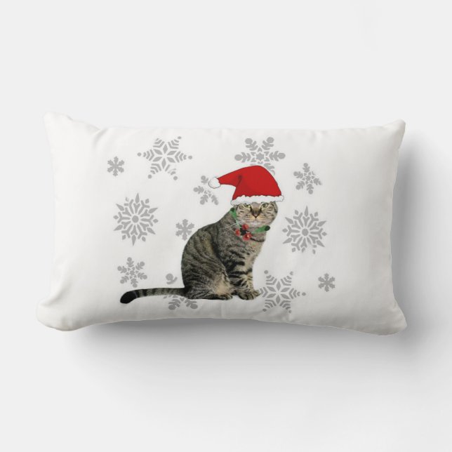 Rectangle Snowflake Meow Coussin de Noël, 2 côtés (Recto)