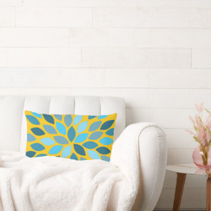 Rectangle Starburst moderne Coussin de fleurs bleu et moutar