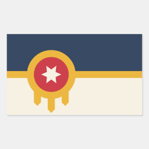 Rectangle sticker with Flag of Tulsa City, USA