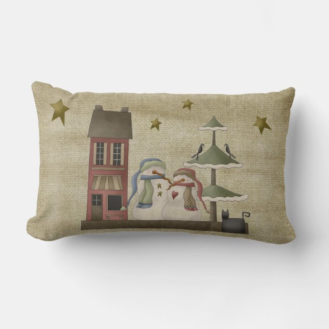 Rectangle Style champêtre primitif Snowman Coussin (Recto)