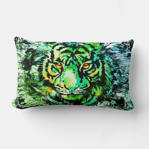 Rectangle Tête de tigre verte   Tiger Dessin Coussin Lumbar