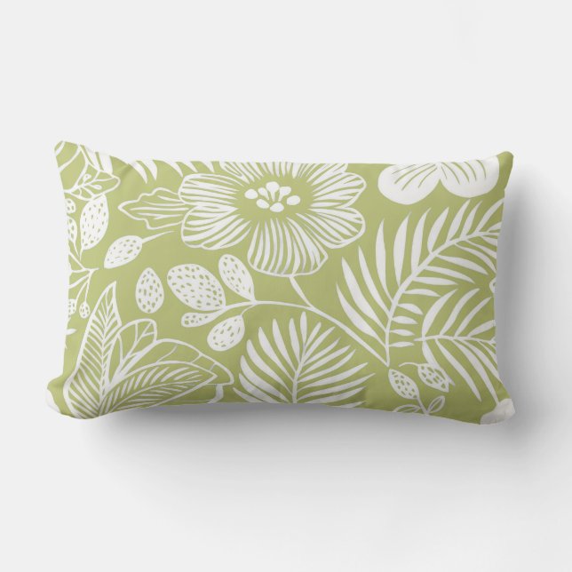 Rectangle Vert moderne Botanique Lumbar Coussin (Recto)