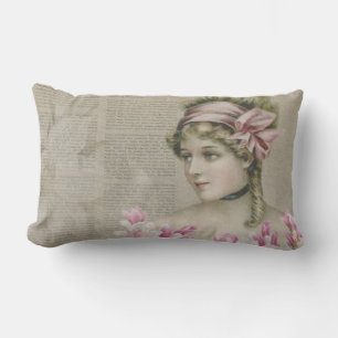 Rectangle Victorian Steampunk Lady Newspaper Lumbar Coussin